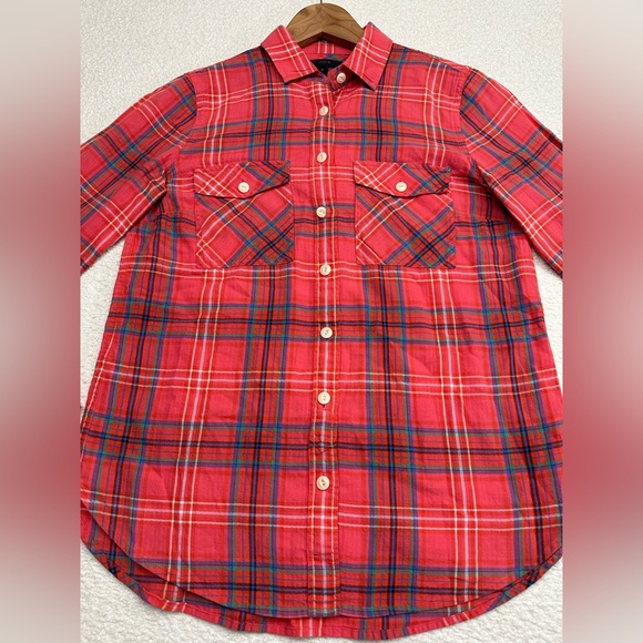 J. Crew Women’s Long Sleeve Flannel Button Down Shirt Size 2 Red Plaid - Picture 3 of 7